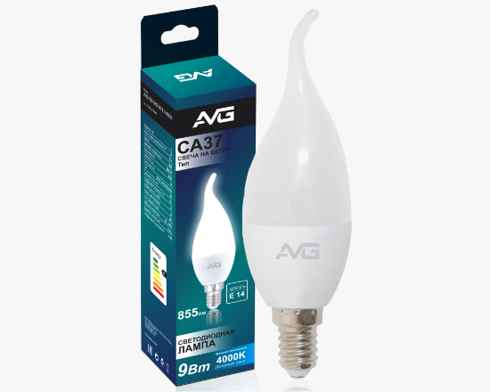 Լուսադիոդային լամպ AVG LED C37-9W-E14-4K մոմ - ի նկար